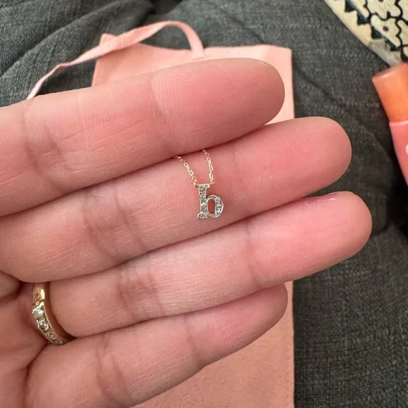 Gold Necklace with Silver Initial Pendant - Picture 2 of 4